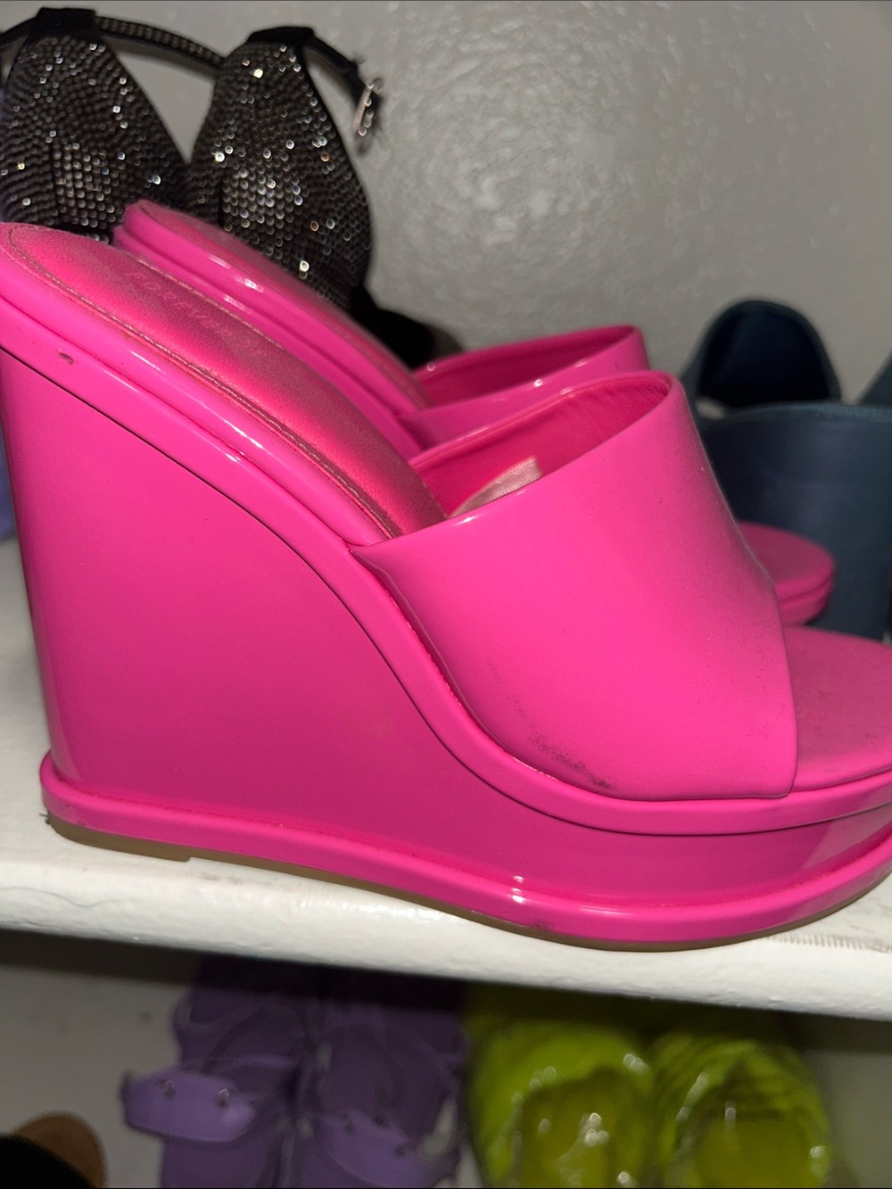 Forever 21 Bright Hot Pink Wedge Slide Heels